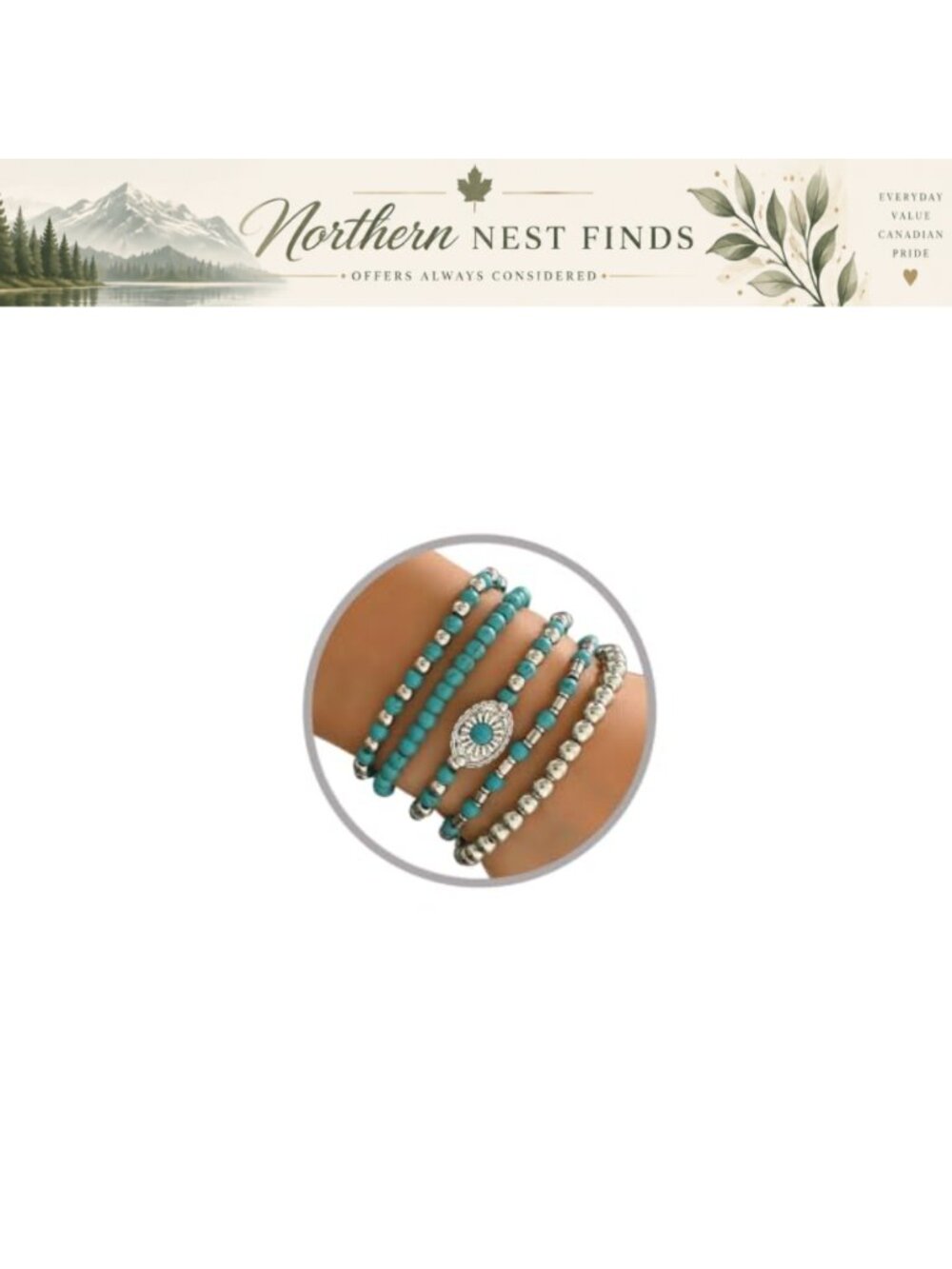 Turquoise Beaded Bracelet Stack Western Boho Elastic Multi-Strand